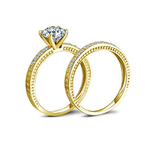 Bague de fiançailles solitaire or jaune massif 10k avec faux diamant 1 carat
