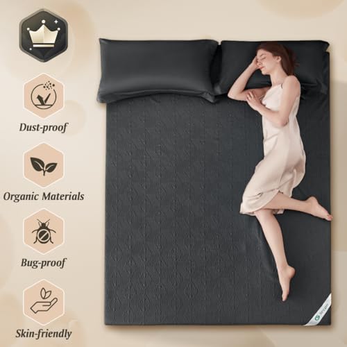 Image of Black Premium Jacquard 100% Waterproof King Mattress Protector, Noiseless, Anti - Slip, Breathable Bed Cover, Rayon from Bambo, Quilted, Mattress Pad Sheet, Deep Pocket 8 inch-21 inch