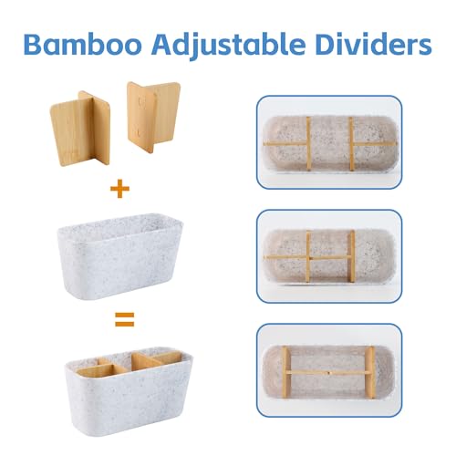 5 Slot Bathroom Toothbrush Holder with Bamboo Dividers, Bathroom Accessories Sets Complete-Shower Soap Holder, Mouthwash Cup, YITOBA Toothbrush and Toothpaste Holder (Marble White) by YITOBA - Image 2