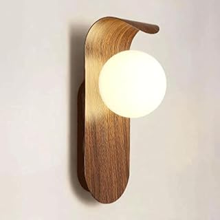 Mid Century Wall Sconce Walnut Texture Glass Globe Wall Lighting Wood Industrial Farmhouse Wall Light Bedside Indoor Retro Industrial Wall Mounted Lamp for Living Room Bedroom Bathroom
