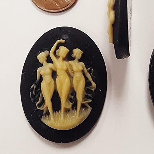 Miniatura 2 de 3 Vintage Dancing 3 Ladies Muses Graces 1.575x1.181 in. Camafeos ovalados de resina negro azabache 167