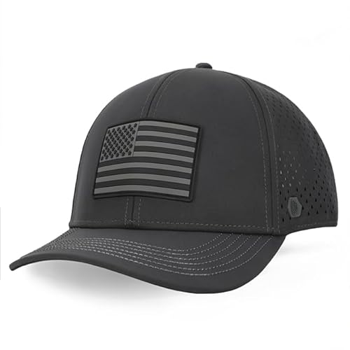 Dumont Supply - American Flag Hat, Curved Bill, Performance Snapback Hat, Water-Resistant Baseball Cap, Men & Women (Charcoal Gray)