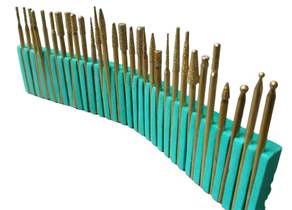 Premium 30 Piece Diamond Bur Set, 1/8" Shank, 180 Grit Rotary Bits for Jewellery Making and Engraving with Storage Case