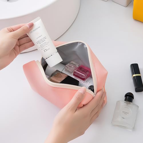 Image of Cortina Pouch for Travel Makeup Bag, Makeup Organizer Bag, Cosmetic Bag Makeup Bag for Women, Toiletry Bag for Travel Tools 16.5x7x11.5cm, Small, Peach | Compact travel toiletry and cosmetic organizer for women, sized 16.5x7x11.5cm in peach