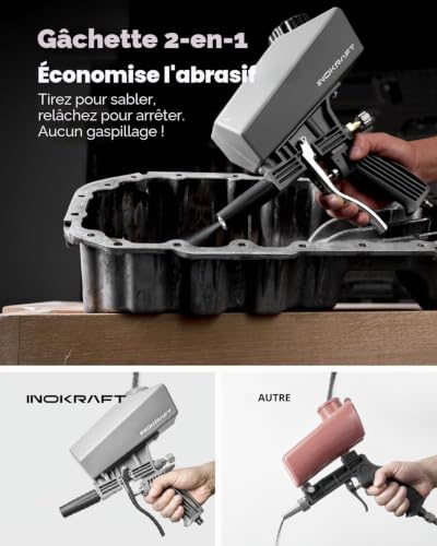 InoKraft Kit de pistolet de sablage portable avec séparateur huile-eau et buse d'extension, mini sableuse pour enlever la rouille et la peinture, compatible avec l'oxyde d'aluminium, le sable, les – vue 5