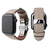 [アビィシグネチャー] アップルウォッチ バンド 革 シュランケンカーフ Apple Watch Series 1-10 / SE/Ultra 1-2 対応 [ ドイツ製レザー 日本革職人ハンドメイド プッシュ式Dバックル 高耐久性 耐摩耗性 ] Apple Watch バンド 42mm 41mm 40mm 38mm ABS27682AW (グレージュ)【国内正規品】