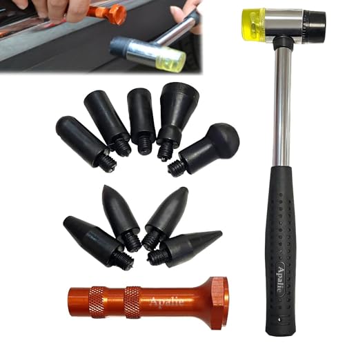 Apalie 10Pcs Dent Repair Tool Kits Detachable Rubber Hammer and 9 Pcs Heads Tap Down Tools, Portable Paintless Dent Removal Tools Kits for Auto Body DIY Dent Fix
