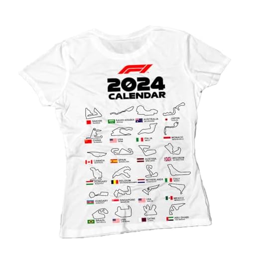 Camiseta de algodón con impresión de los circuitos de F1 de 2026 (FR/ES, Letras, XXL, Regular, Regular, Blanco)