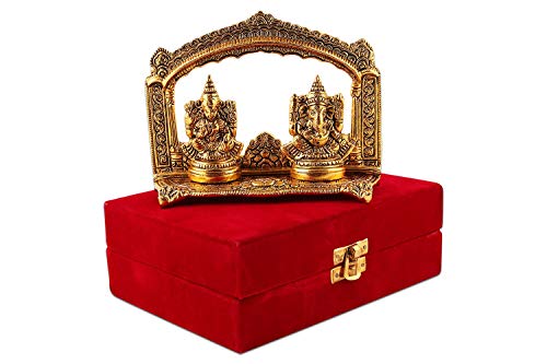 Lavanaya Silver - Laxmi Ganesh Idol (16 cm X 3 cm X10 cm, Gold Plated), Diwali Gift, Laxmi Ganesh Idol for Gift (LGG (RVB)), Aluminium, Idol