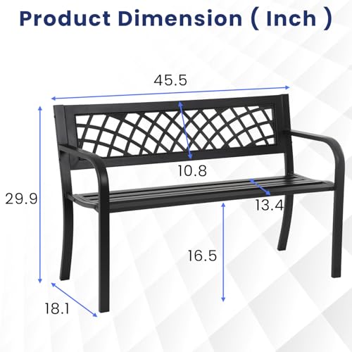 MGHH Outdoor Bench, Patio Garden Bench with Iron Steel Frame, Mesh Pattern, Metal Outside Bench for Park Porch Lawn Yard Balcony Path Entryway Deck,Black - Thumbnail 3