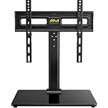 Alphamount Universal TV Stand for 24 to 60 Inch TVs, Height Adjustable Swivel TV Stands Supports 45 Kg, 12 Level Height & Tilt Adjustment Table Top Tv Stand Base, Max VESA 400 x 400 mm