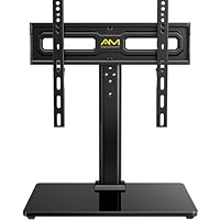 Alphamount Universal TV Stand for 24 to 60 Inch TVs, Height Adjustable Swivel TV Stands Supports 45 Kg, 12 Level Height & Tilt Adjustment Table Top Tv Stand Base, Max VESA 400 x 400 mm