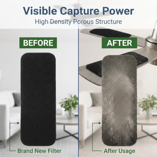 Image of HASTHIP 5pcs ceiling fan filter air purifier pads dust collector fan blade | Activated Coconut Shell Carbon Air Purifier Pads Unscented Dust and Allergen Capture for Household Ceiling Fans Black