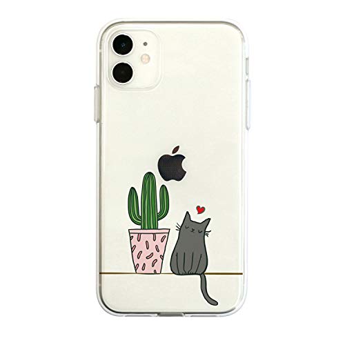 Dparks iPhone 12 ケース 12 Pro クリア ケース ソフトクリアケース サボテンと猫 DS19830i12P