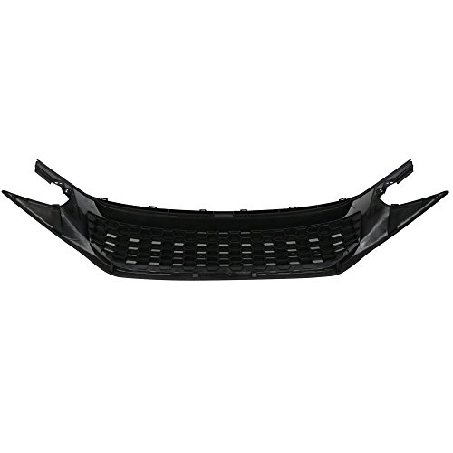 Grille Compatible With 2016-2021 Honda Civic, Abs Plastic Black Front Bumper Grill Hood Mesh By Ikon Motorsports #TOP6