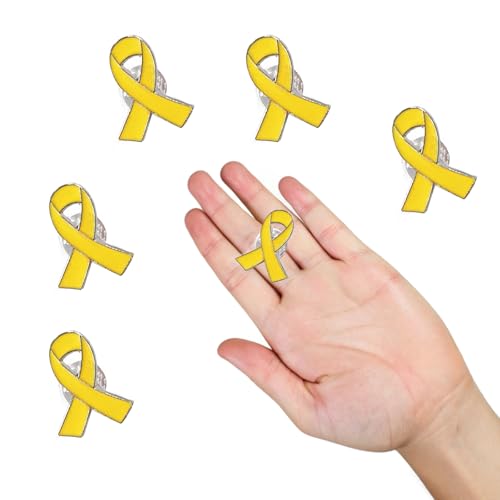 Yyyuluo Lot de 2 Broches en Ruban Jaune pour la Sensibilisation au Cancer du Sein, Épingles de Soutien en Métal Émaillé, Cadeau Solidarité pour Femmes et Hommes, Pin's de Revers Espoir – vue 4
