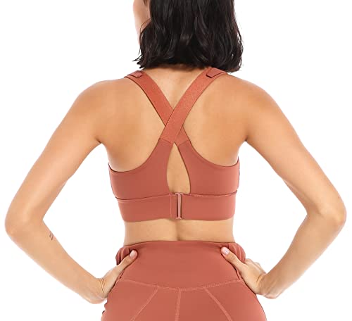 High Impact Sports Bra For Women,Zip Front Adjustable Strap Criss-Cross Back Padded Workout Yoga Bra Red, Large #TOP4