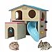 kathson Pet Small Animal Hideout Hamster House with Funny Climbing Ladder Slide Wooden Hut Play Toys Chews for Small Animals Like Dwarf Hamster and Mouse(Blue)
