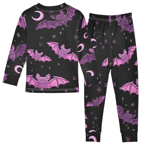 Fustylead Cute Pink and Purple Bats Cotton Pajamas Long Sleeve Sleepwear Lounge Set2