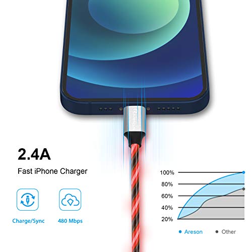 Image of Light up iPhone Charger Cord, LED Lightning Cables 1 Pack | Apple MFi Certified | USB Fast Charging Cord for Apple iPhone 13 12 11 Pro Max XR XS X /8Plus /7Plus /6Plus /5s /iPad More (6FT, Red)