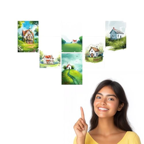 Image of SiddArtify Charming Cottagecore House Art Print Set - Set of 2-4x6 Inch - Board (Pack of 6) - Sticker (Pack of 6) Wall Room Decoration art Poster Prints