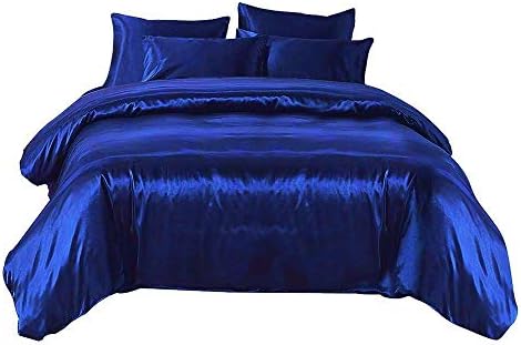 Glam Bedding - Satin Silk 3 PC Duvet Cover Set with Zipper Closure - Ultra Soft Premium - Comforter Protector with Sham - Full/Queen, Royal Blue