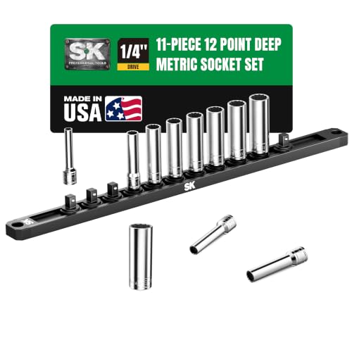 SK Tools USA 1/4" Drive Socket Set, Deep Metric Sockets, 11-Piece 5-14mm