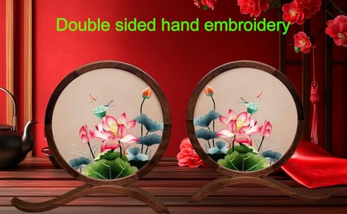 Présentoir double face broderie chinoise soie cadre bois rotatif support table - 4