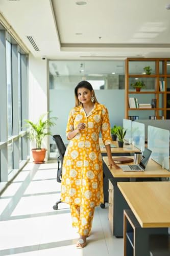 Image of Women's Cotton Blend A-line Printed Kurta with Palazzo Set | Officewear Kurta Set for Women