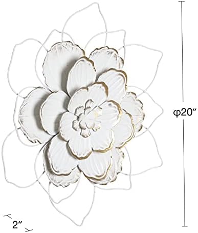 RiteSune 20 Inch Metal Flower Wall Decor Craftsmanship, Large White Lotus 3D Flowers Wall Art, Wall Hanging Sculptures for Bedroom Living Room Home Decor