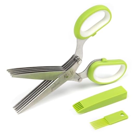 Jenaluca Herb Scissors with 5 Blades and Cover - Cool Kitchen Gadgets - Cutter, Chopper and Mincer - Sharp Heavy Duty Shears for Cutting, Shredding and Cooking Fresh Garden Herbs