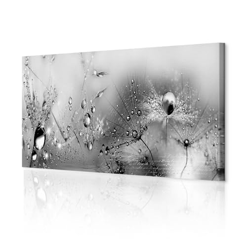 decomonkey Bilder Pusteblume 120x40 cm 1 Teilig Leinwandbilder Bild auf Leinwand Vlies Wandbild Kunstdruck Wanddeko Wand Wohnzimmer Wanddekoration Deko Blumen Abstrakt schwarz-weiß