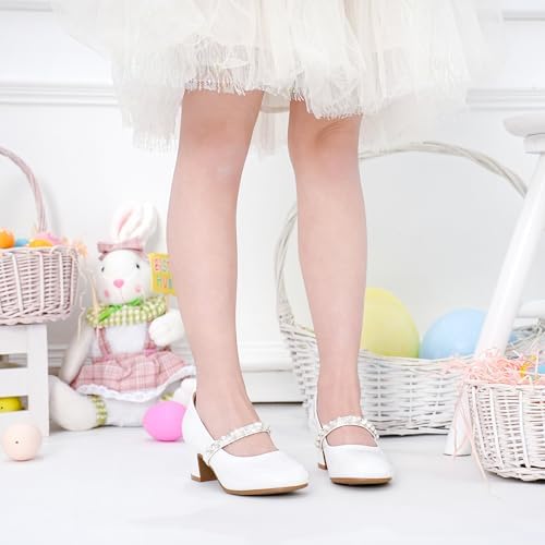 LAURMOSA White Dress Shoes Kids Girls Princess Heel Easter Church Flower Girl Shoes for Wedding Party Formal Girls Baptism Flats First Communion Shoe Size 1 Big Kids(CAL1039PaWhite 1) — view 2