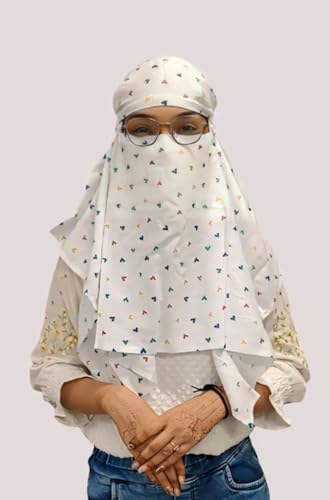 Image of Cotton Long Scarf Cum Mask Scarves Usable for Vehicle Driver | White Printed Design Fabric | Universal Size | Soft & Breathable Sun Protection | For Girl & Women