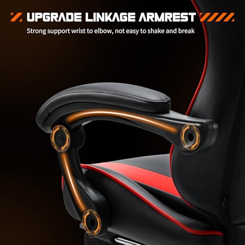 Sweetcrispy Video Game Chair - Ergonomic Computer Desk with Footrest and Comfy Lumbar Support, PU Leather Recliner with Headrest, Fixed Up Armrest, Height Adjustable with 360° Swivel, for Adults, Red by Sweetcrispy - Image 2