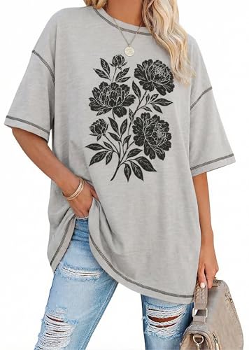 Womens Boho Shirts Vintage Flowers Shirt Botanical Floral T-Shirt Cottagecore Graphic Tees Tops