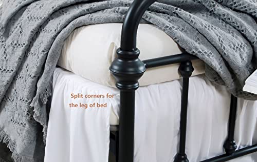 Ruffled Bed Skirts With Split Corners, Elegant Microfiber Fabric Full Bed Skirt 14 Inch Drop Platform Wrap Around Gathered Bedding Bed Skirt (White, Queen(60*80")) #TOP4