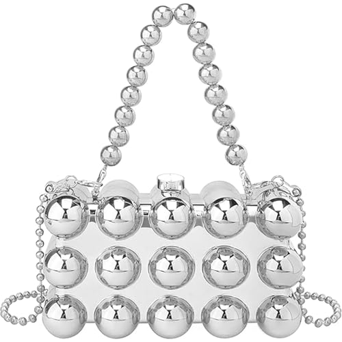 YYW Silver Acrylic Clutch Purse for Women Evening Crossbody Shoulder Beaded Bag for Wedding Party(Model one silver)