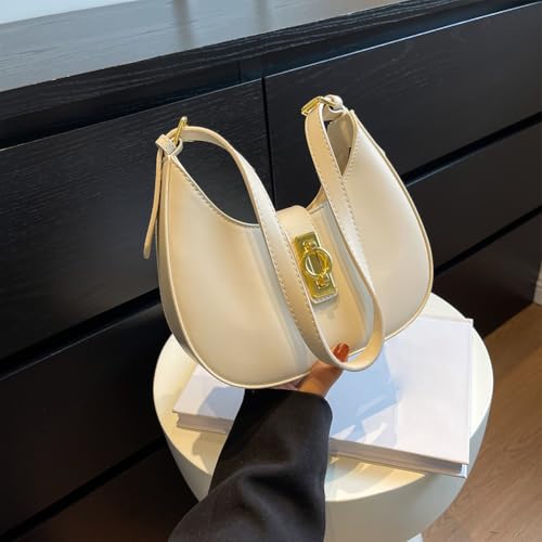 Crescent Shoulder Bag for Women with Zipper Closure Underarm Purse PU Leather Adjustable Strap Crossbody Bag Solid H4
