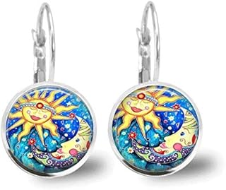 Brincos de sol e lua, joias celestiais, joias de azulejo, joias com contas, brincos de contas, joias de sol, joias de lua, joias de prata, presente de amor