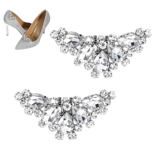 YBEATY 2 Pcs Silver Shoe Clip Elegant Rhinestone Shoe Charms Detachable Womens Crystal Shoes Clips Sparkling Heels Shoes Buckle Accessories for Christmas Bridal Wedding Party