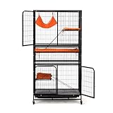LeFluffy Cat Cage, Small Animal Cage with Wheels, Cat House Enclosure 83 x 60 x160 cm for Indoor Outdoor, Metal Catio with Hammock, Platforms, Removable Tray, Cushion for Rabbit, Ferret