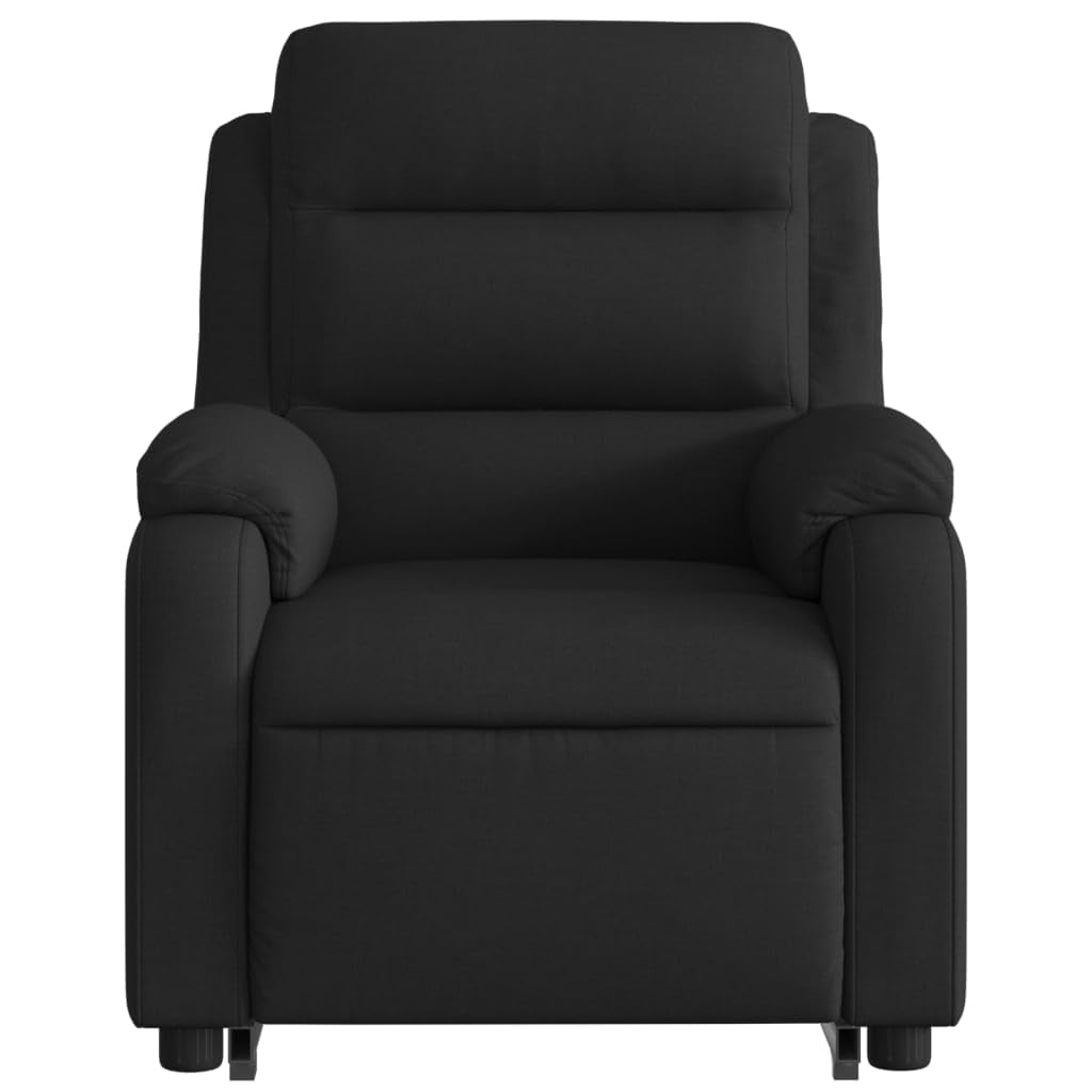Sillón de relax con función reclinable eléctrica y ayuda para levantarse en tejido negro, respaldo de 135 grados y práctico bolsillo lateral, adecuado para hasta 110 kg