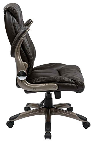 Office Star Fl Series Faux Leather Mid-Back Manager's Office Chair With Padded Flip Arms, Espresso With Cocoa Base #TOP4