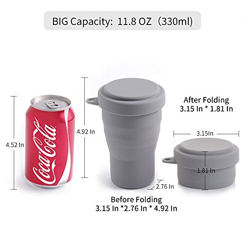Ecoart Silicone Collapsible Travel Cup For Outdoor Camping And Hiking Big Capacity With Lid (1 Pack) (Gray) #TOP1