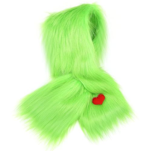 Geyoga Christmas Fuzzy Scarf Lime Green Christmas Fur Collar Scarf for Women Faux Fur Muffler Neck Shrug Pull Through Wrap Collar Neck for Xmas Winter Coat Dress Warmer Rectangle Fluffy