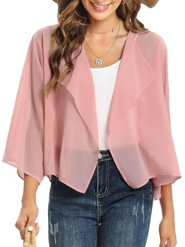 Image of Womens Summer Tops Short Shrugs Kimono Cardigans Casual Chiffon Bolero Jackets 2026