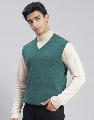 Image of Monte Carlo Off White Solid V Neck Sweater | Warm Woolen Pullover for Men | Soft Comfortable Knitted Winter Wear Sweater for Men's