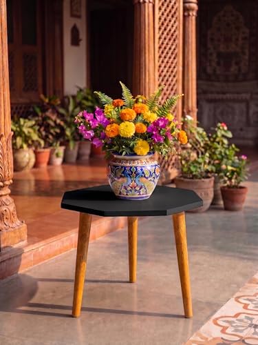 Image of Modern Octagon Side Table with 3 Wooden Legs, Minimalist End Table /Coffee Table for Living Room, Bedside Nightstand for Bedroom, Balcony & Small Spaces