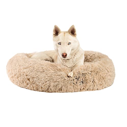 Best Friends by Sheri The Original Calming Donut Cat and Dog Bed in Shag Fur Taupe Medium 30x30